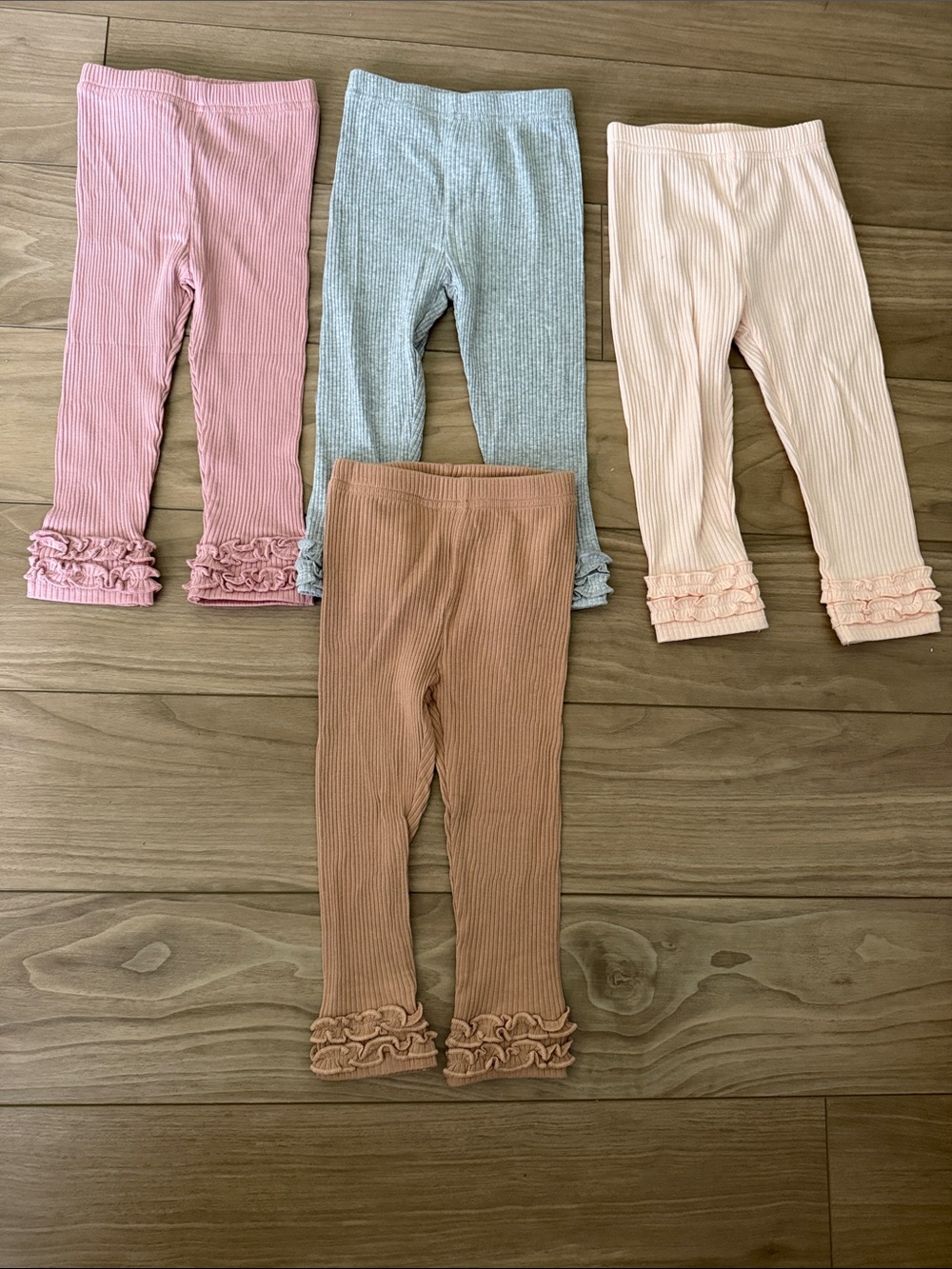 Ribbed Ruffle Hem Kids Leggings - Pink, Gray, Cream, Brown